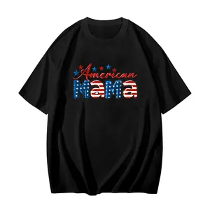 Black American Mama T-shirt with US flag graphics for Independence Day casual wear