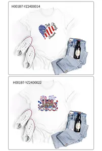 T-shirts blancs de l'Indépendance avec motifs cœur USA et imprimé léopard à plat