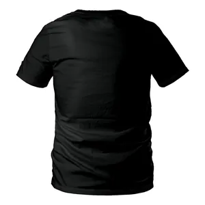 Back view of a classic black short sleeve T-shirt with a crew neck and regular fit