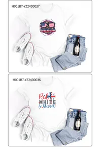 T-shirts blancs de l'Independence Day USA avec imprimés Merica et Blessed à plat
