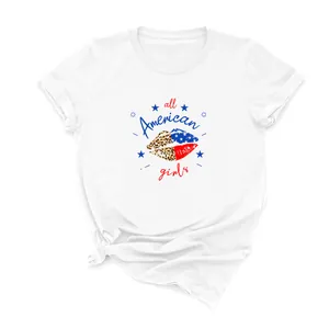 T-shirt blanc du Jour de l'Indépendance avec graphique USA American Girls et nœud à la taille
