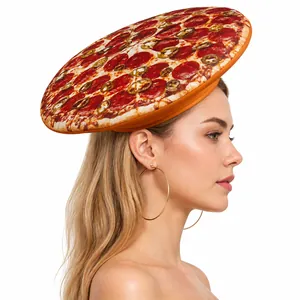 Realistischer Pizza Scherzhut Für Halloween Maskerade Party Spaß 3D Gedruckt Schwammgewebe Lustige Essen Requisite Für Erwachsene