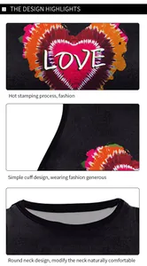 Détails du motif tie-dye en cœur et de l'inscription LOVE sur un débardeur noir ajusté