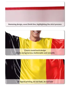 Detail of Belgium flag 3D digital print on apparel featuring high-quality hemming and crew neck