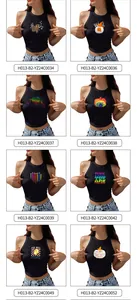 Détails de huit styles de débardeurs courts avec divers imprimés graphiques thermocollants