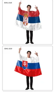 Detail of lightweight polyester cloaks with Serbia and Slovakia flag digital prints