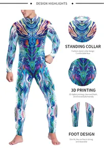 Detail of men's bodysuit featuring marble digital print, zipper neck and 3D textures