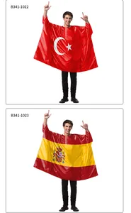 Detail of Turkish and Spanish flag digital print hooded ponchos for stage performance