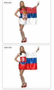 Detail view of national flag print dresses representing Serbia and Slovakia themes