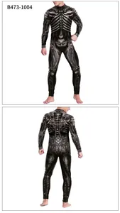 Detailed biomechanical 3D print pattern on a slim fit men's long sleeve jumpsuit