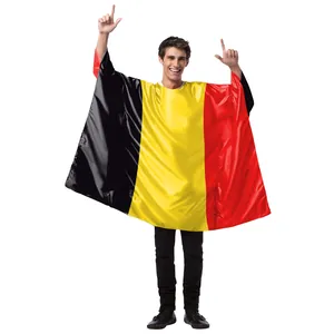 Adult Belgium flag poncho with black yellow red vertical stripes for sports fan events
