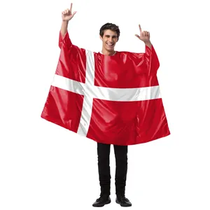 Men's festival cape featuring a Danish flag digital print for sports events and parties