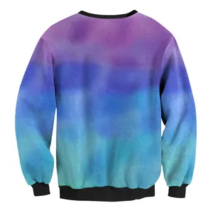 Women's crewneck sweatshirt featuring unique purple and blue gradient digital print back view