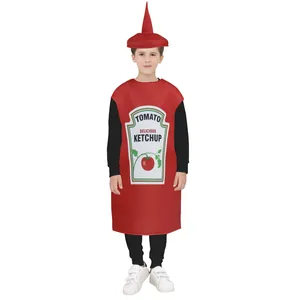 Déguisement de bouteille de ketchup pour enfant avec chapeau pointu pour fête Halloween