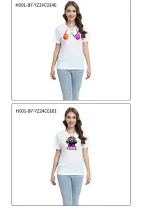 Nahaufnahme von Regenbogen-Tie-Dye-Grafikdrucken auf weißen Baumwoll-T-Shirts