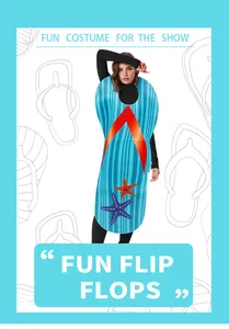 Detailansicht des himmelblauen Flip-Flop-Kostüms mit Seesternen für Partys