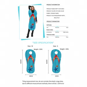 Größentabelle für lustiges blau gestreiftes Flip-Flop-Kostüm für Halloween und Fasching
