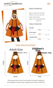 Tableau des tailles détaillé du costume de monstre pour adultes et enfants