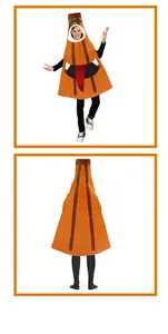 Vue avant et arrière d'un costume de monstre orange amusant pour enfants pour Halloween