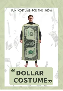 Détail de costume billet d'un dollar avec impression réaliste pour fêtes et spectacles