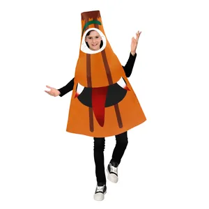 Costume de monstre orange amusant pour enfants en forme de cône avec grand visage de monstre