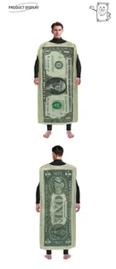 Vues détaillées avant et arrière d'un déguisement de billet de dollar pour adultes