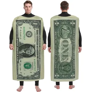 Costume de Billet de Dollar Américain Drôle Unisexe Impression 3D Tenue de Scène pour Halloween Bar Fête Cosplay Déguisement