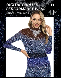 Macro detail of digital print performance bodysuit with sparkling crystal patterns