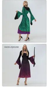 Detailansicht der Halloween Hexenkleider mit Trompetenärmeln und gotischem Digitaldruck