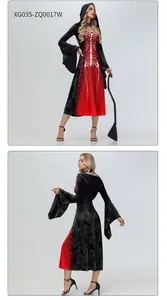 Gothic Halloween Kapuzenkleid mit Skelettdruck, Trompetenärmeln und dunklen Mustern