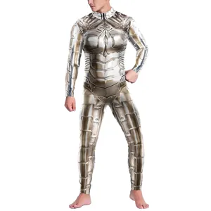 Combinaison pour hommes avec imprimé armure de chevalier 3D réaliste et fermeture éclair frontale