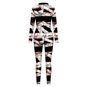 Halloween mummy bodysuit with blood splatters and bandages digital print design