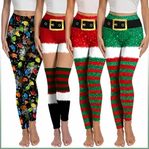 Leggings da Donna a Vita Alta con Stampa Natalizia Motivo Babbo Natale Elf Pantaloni da Yoga Elasticizzati Calzamaglia Sportiva