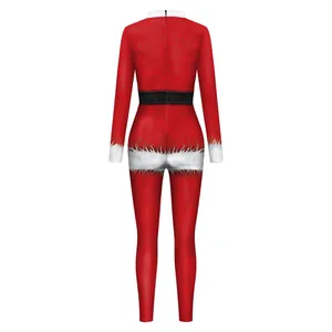Herren Weihnachten Weihnachtsmann 3D Digitaldruck Jumpsuit Kunstfellbesatz Langarm Bodysuit Festliche Party Kostüm