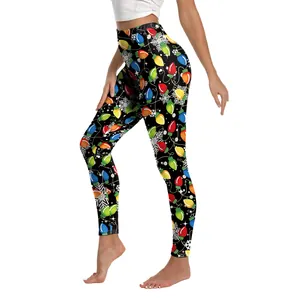 Leggings yoga natalizi da donna a vita alta con luci colorate e stampa di fiocchi di neve