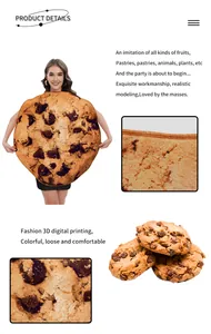Detalle de la impresión digital 3D y las costuras en el disfraz de galleta