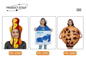 Disfraces divertidos de comida con perrito caliente, caja de leche y galleta de chocolate