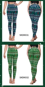 Detailansicht der Weihnachts-Leggings mit digitalem Rentier- und Schneeflockenmuster