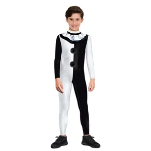 Kids Halloween Clown Cosplay Jumpsuit Girls Horror Zombie Printed Long Sleeve Bodysuit Festival Party Costume