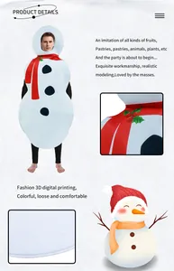 Detail of 3D digital snowman print with red scarf on lightweight polyester fabric