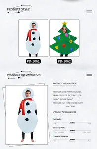 Detail specifications for sponge fabric snowman and Christmas tree party costumes