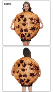 Vistas detalladas frontal y trasera del divertido disfraz de galleta con chocolate
