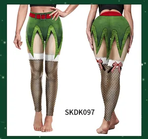 Dettaglio fronte e retro dei leggings da elfo di Natale con cintura e righe