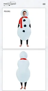 Front and back view of a funny snowman costume with red scarf and black buttons