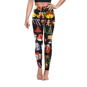 Damen Weihnachts-Leggings mit Glocken und Zuckerstangen, High-Waist-Yogahose Print