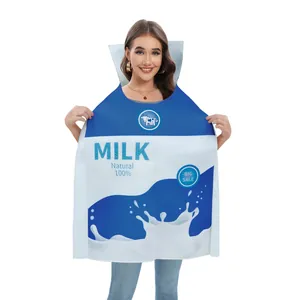 Disfraz divertido de cartón de leche para adultos con estampado de vaca para Halloween