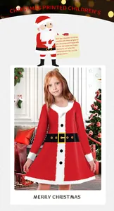 Détail de la robe de Noël rouge pour filles avec motif ceinture de Père Noël imprimé