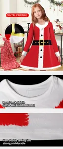 Détails d'une robe de Noël avec impression numérique bonhomme de neige et ourlet renforcé