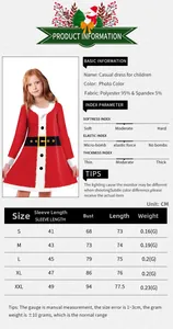 Tableau des tailles pour robe de Noël enfant avec mesures détaillées des manches et du buste