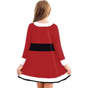 Robe de Noël pour enfants coupe en A avec rayures rouges et bordure en fausse fourrure blanche